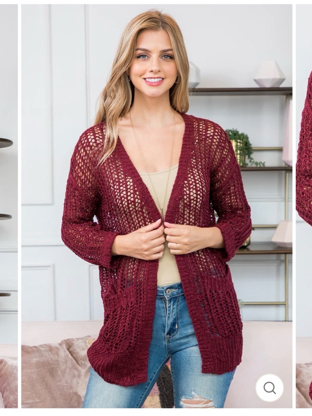 Miracle Open-Knit Wine Red Cardigan